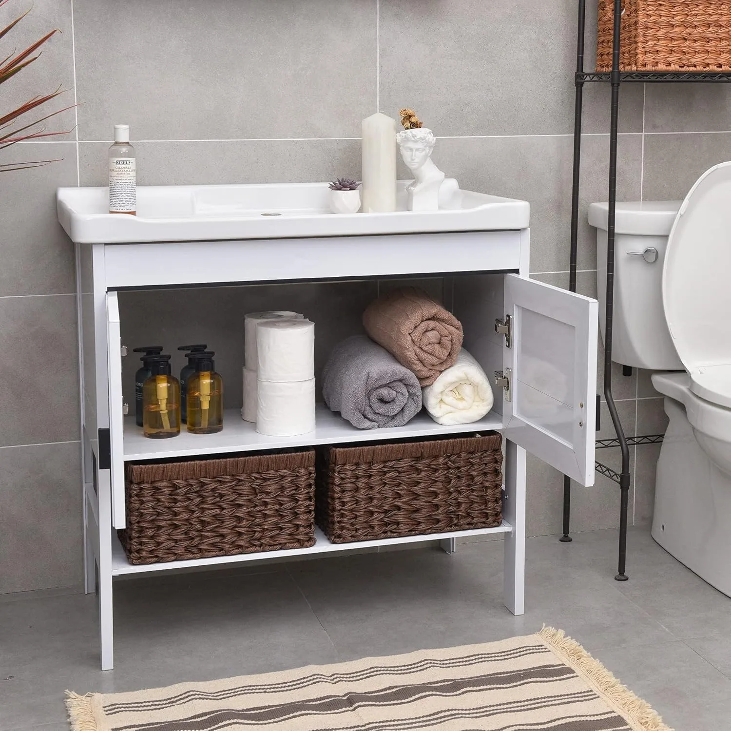 Rectangle Wicker Storage Baskets for Shelves Organizing,Waterproof Woven Storage for Toilet Shelf Baskets,Laundry Room,Brown 2