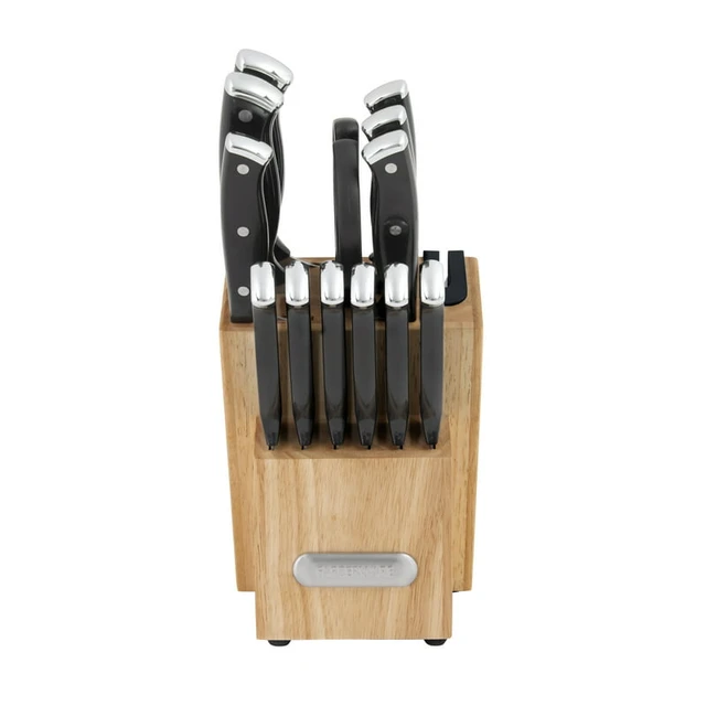 Farberware Edgekeeper Triple Riveted Knife Block Set with Built in  Sharpener, 14-Piece, White