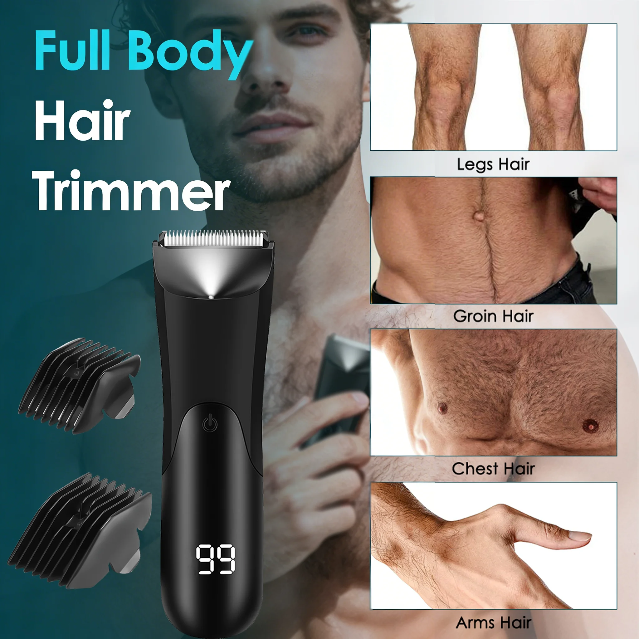 Draadloze elektrische body-, testikel-, bikini- en schaamhaartrimmer voor mannen en vrouwen, inclusief baardtrimmer._voghion.com