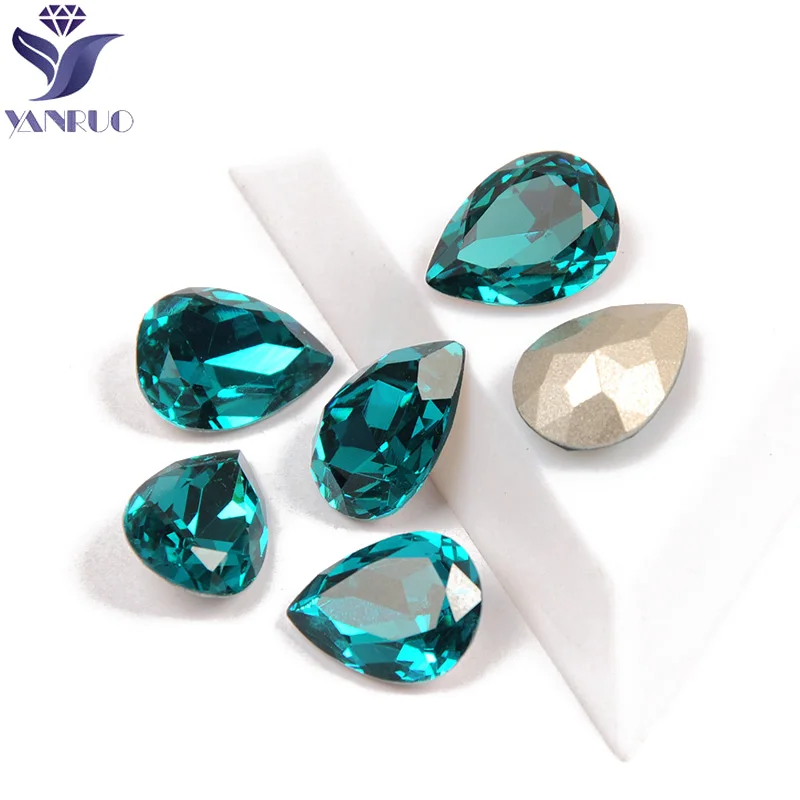 

YANRUO 4320 Drop Blue Zircon Glass Shiny Rhinestones Jewelry Making Beads Pointback Fancy Crystal 3D DIY Nail Art Decorations