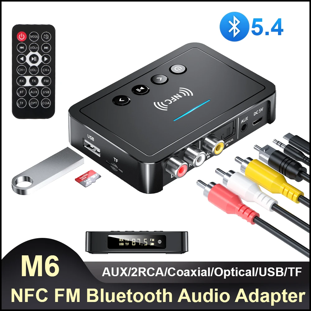 Bluetooth receiver transmitter Bluetooth Receiver Transmitter Bluetooth 5.4 Remote Controller 3.5mm AUX/RCA/USB U Disk/TF Input Digital Adapter M6
