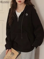 ZANZEA Plus Size Women Hoodies Sweatshirts Zipper Long Sleeve Pullovers Sweatshirt Casual Hooded Print Pockets Outercoats Jumper
