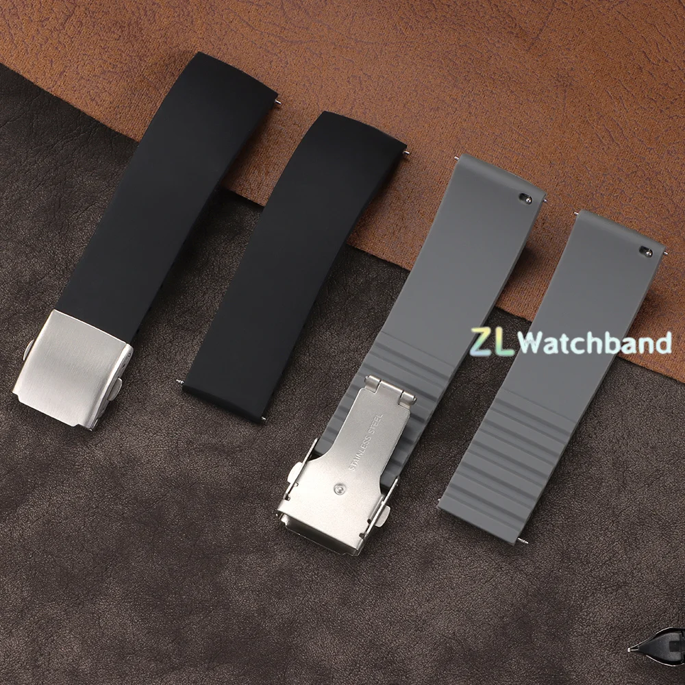 Premium Silicone Rubber Quick Release Watch Strap with Deployment Buckle - Universal Replacement Band (18mm, 20mm, 22mm, 24mm)
