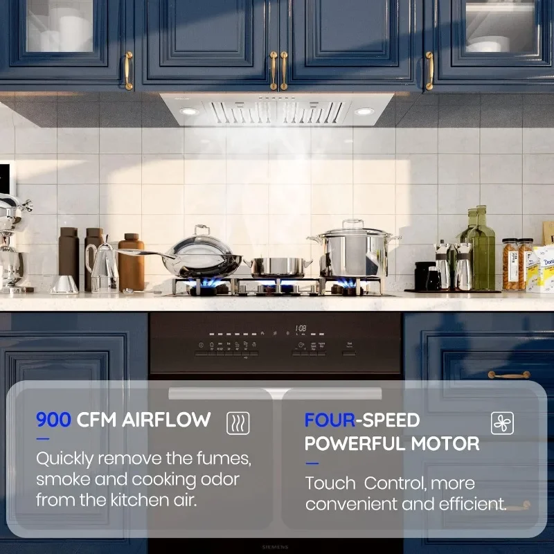 Range Hood Insert, EKON NAB01-30IN 900CFM Built-in Range Hoods Ducted/Ductless with 4-Speed Soft Touch Panel Control 2