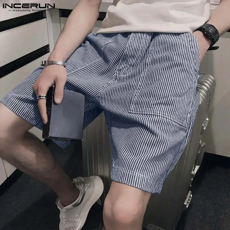 INCERUN 2024 Mens Shorts Striped Large Pocket Shorts Casual Comfortable Male Short Pant Trouser Oversize S-5XL Men Clothing