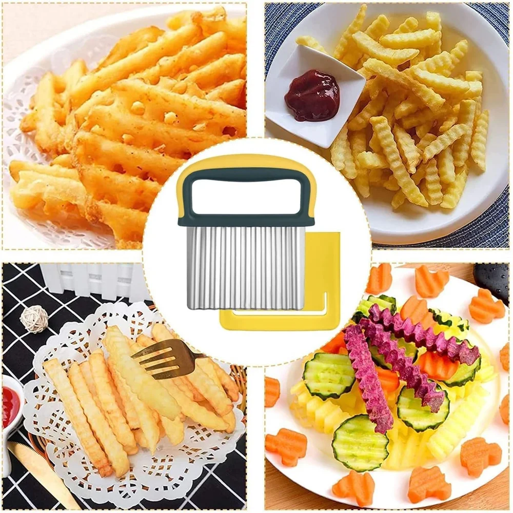 Stainless Steel Potato Chip Slicer Dough Vegetable Fruit Crinkle Wavy Kitchen Knife Cutter Chopper French Fry Maker Tools