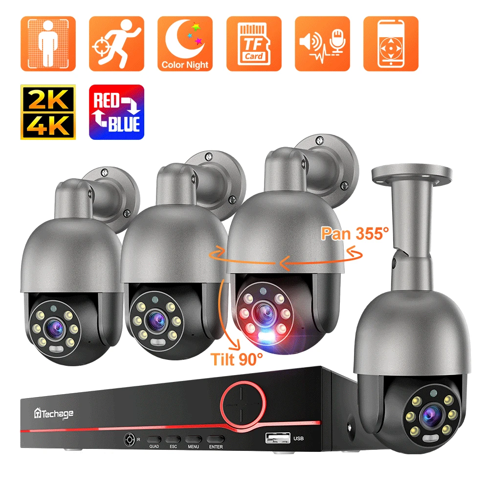 Techage Smart Security Ptz Camera System Outdoor Ultra Hd 4MP 8MP Poe H