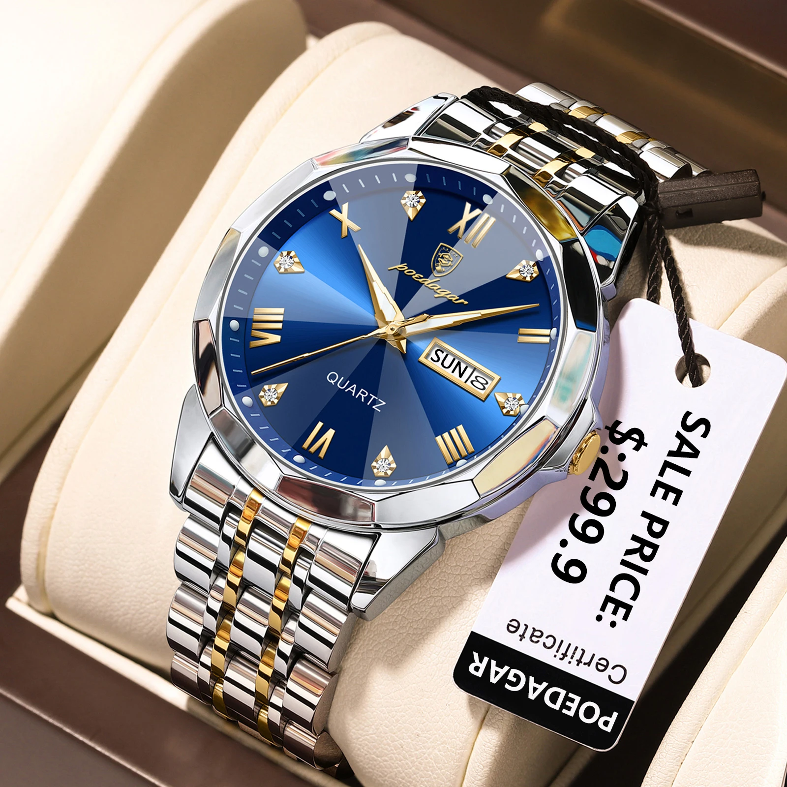 Poedagar Luxe Mannen Horloge Hoge Kwaliteit Waterdichte Lichtgevende Heren Horloge Rvs Datum