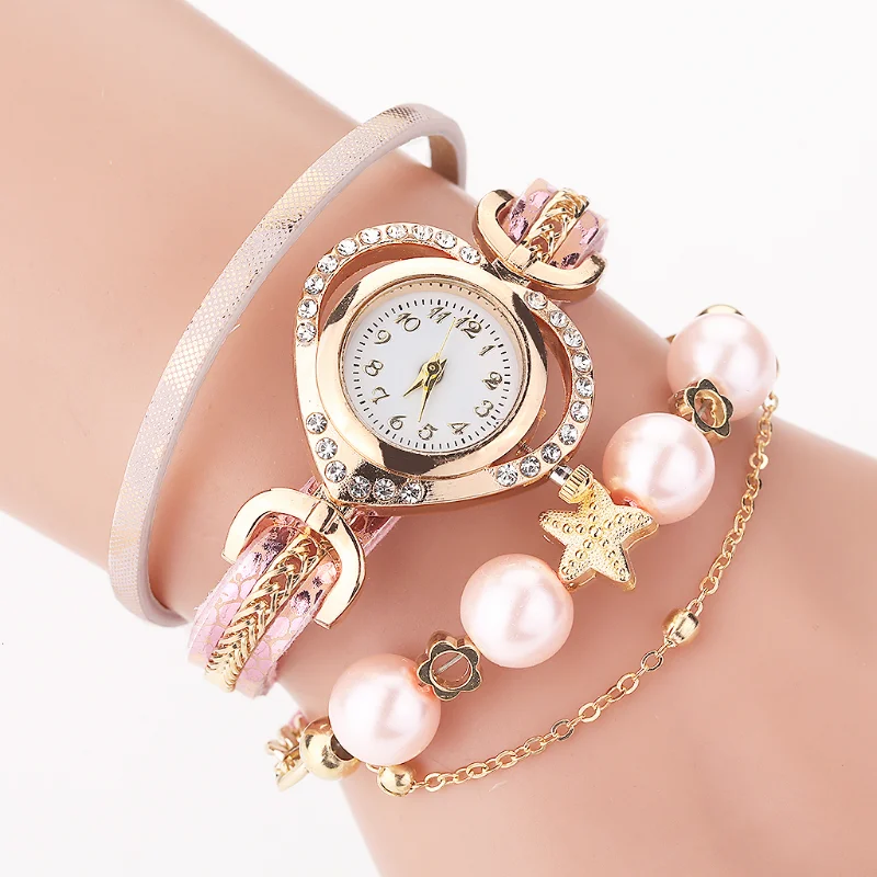 

Women Bracelet Watches with Pearl Pendant Luxury Ladies Leather Quartz Rhinestone Wristwatches Clock Reloj Con Pulsera Mujer