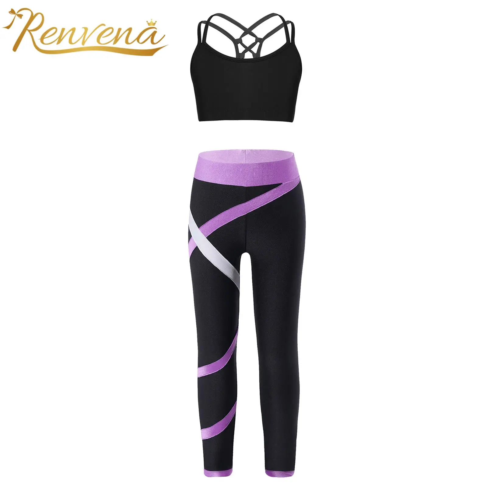 

Kids Girls Sports Suits Straps Criss Cross Crop Top with Leggings Yoga Sets for Workout Sportswear Children's Gymnastics Outfit