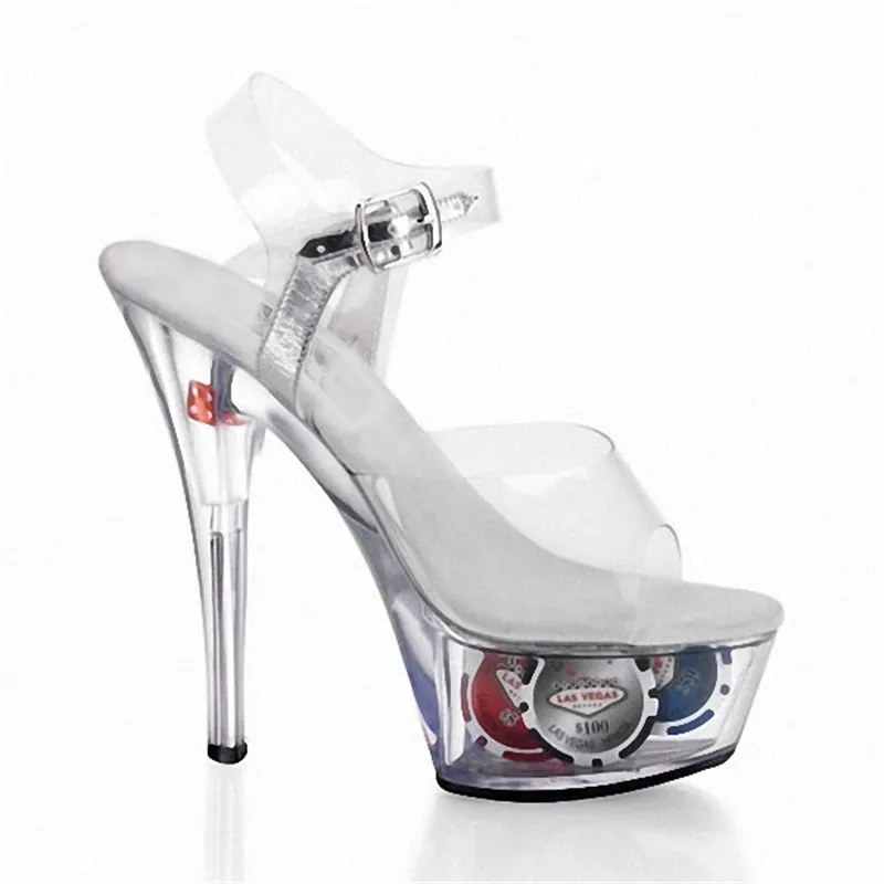 

15 cm, high shoes with sexy fashion temperament of glass slipper, decorative platform feature dance shoes