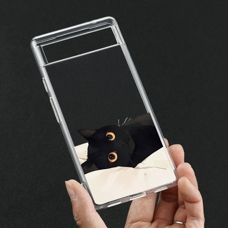 Cute Cartoon Black Cat Couple Transparent Soft Phone Case with Animal Pattern