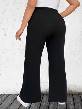 Women's Plus Size 1XL-5XL High Waist Solid Wide Leg Casual Pants Ladies Fashion Pants Women's Plus Size Pants 2