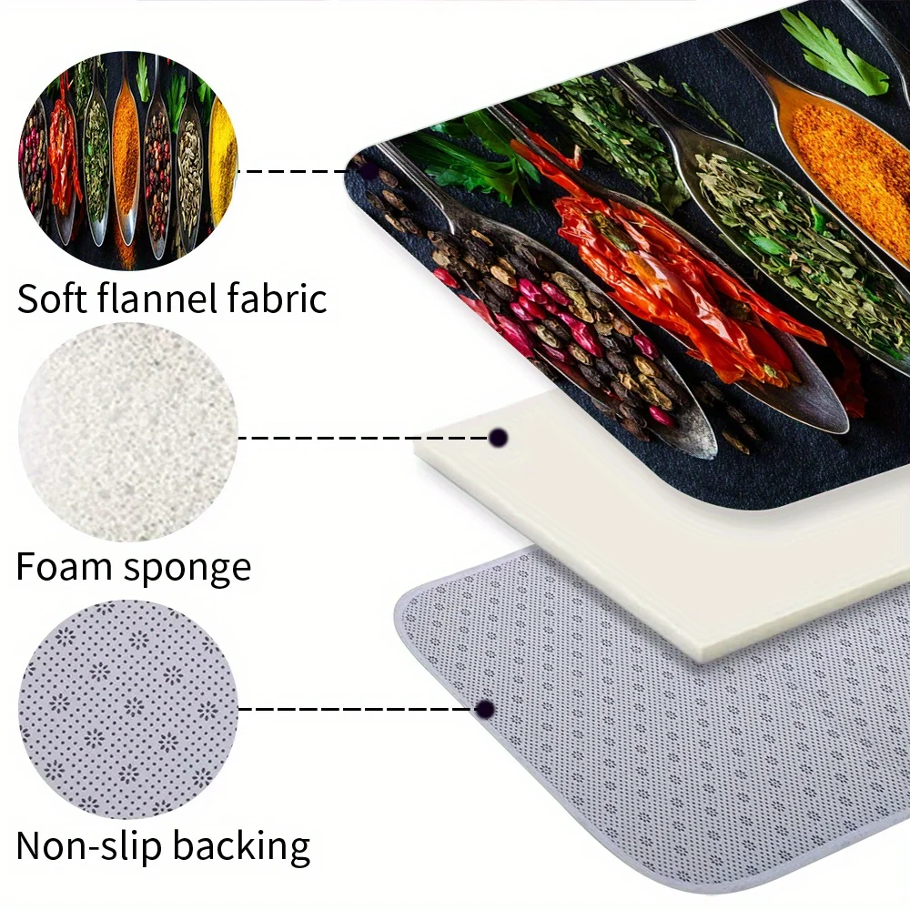 Colorful Spices and Herbs on Spoons Print Kitchen Mat, Non-Slip Washable Durable Runner Rug for Kitchen & Culinary Themed Home 5