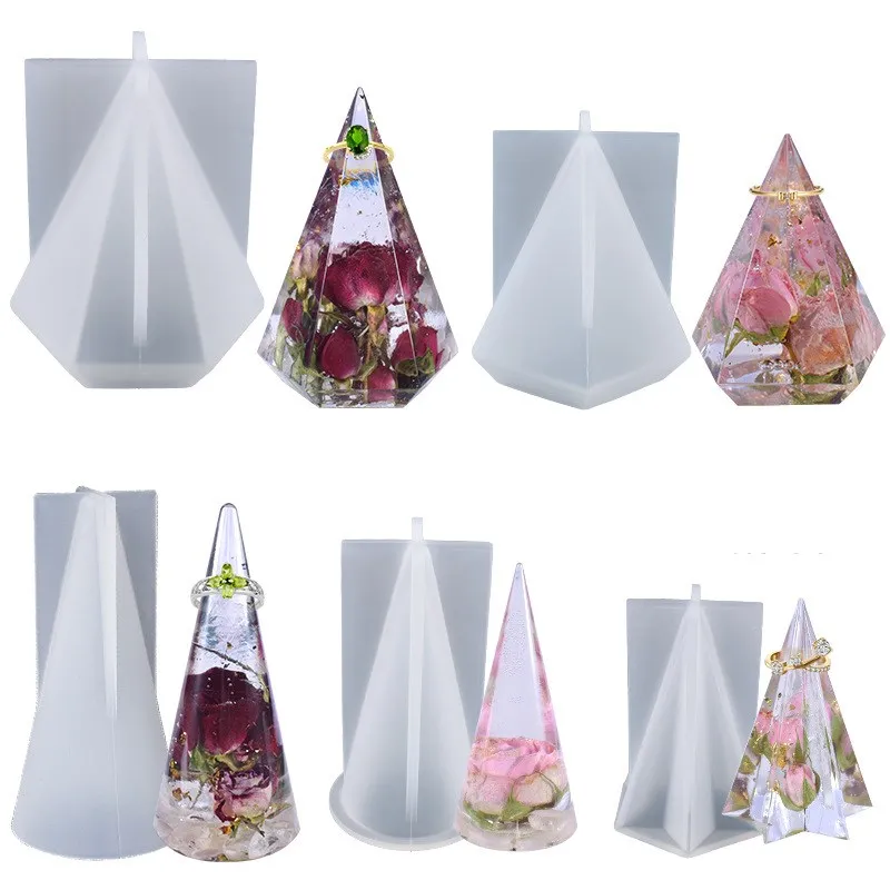 8 Styles Ring Holder Cone Epoxy Resin Mold DIY Pyramid Jewelry Ring Display Stand Candle Making Crafts Silicone Molds