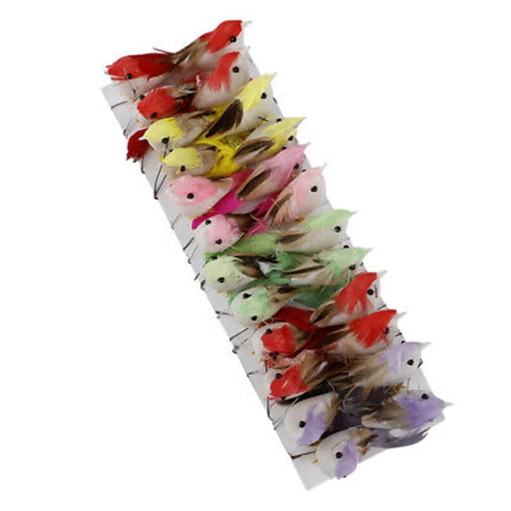 Feather Bird Figurines Colorful Mini Artificial Foam 24pcs
