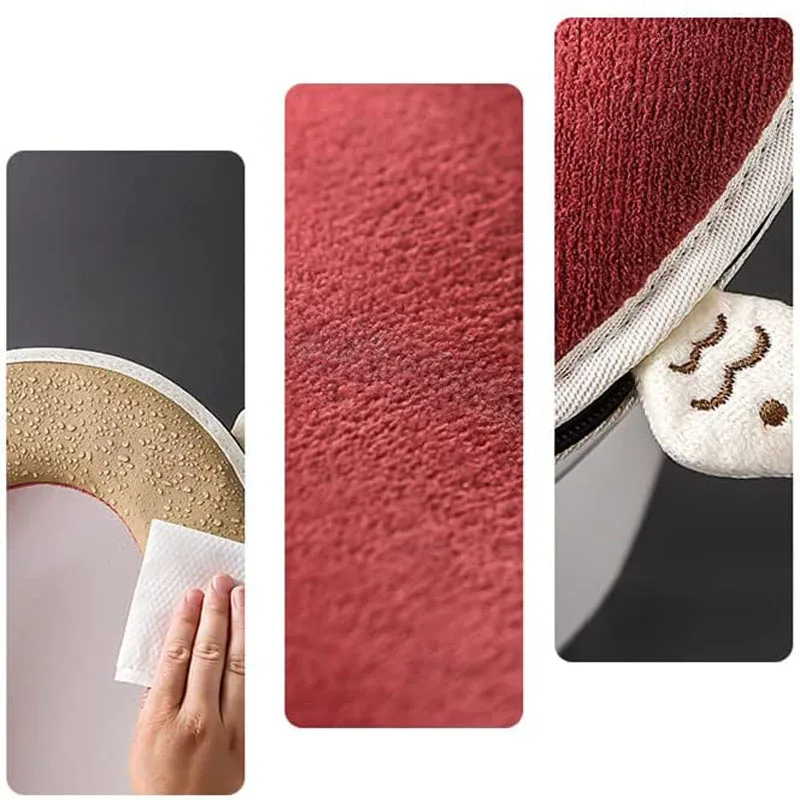 Warm Toilet Seat Covers With Zipper Lid Lifter Handle Cartoon Cat Toilet Seat Cushion Pad Stretchable Washable Toilet Seat Mats 3