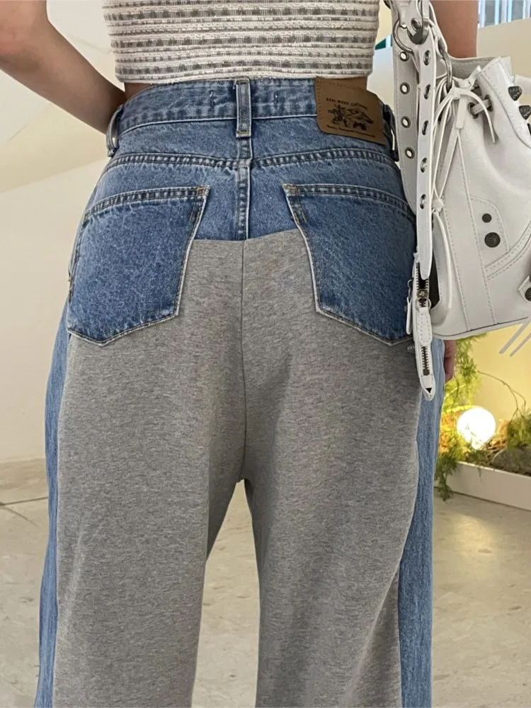 Autumn Winter Jeans Long Pant Women Hole Fashion Irregular Patchwork Ladies Trousers Korean High Waist Loose Woman Pants 2023