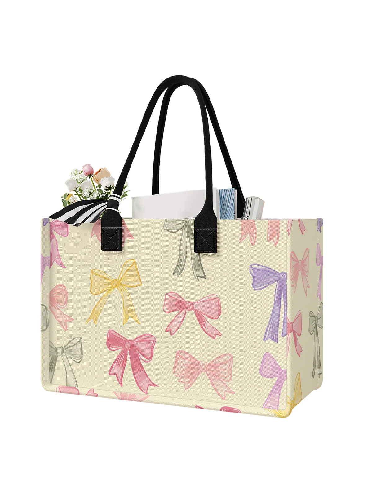 Bow pattern printed handbag - handbag, women's gift handbag, beach bag, suitable for large capacity handbags of men and women