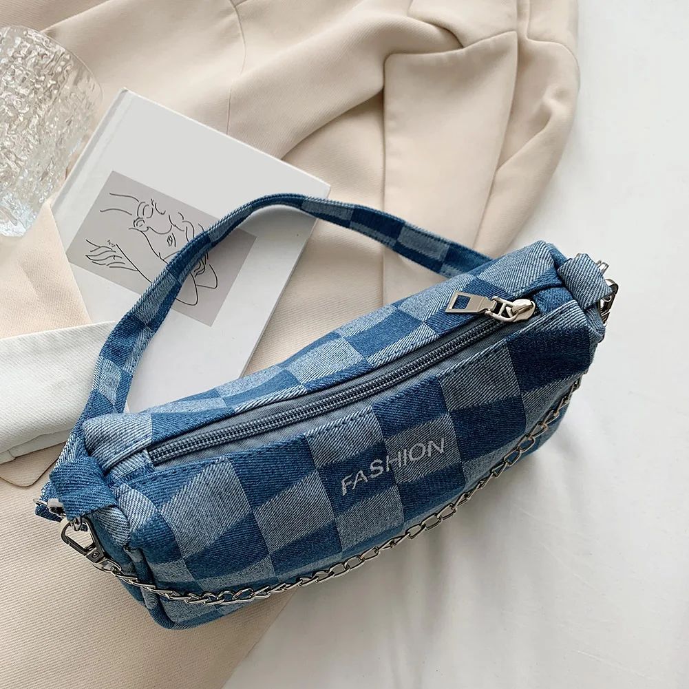 Fashion Women Denim Contrast Color Grid Shoulder Underarm Bag Casual Ladies  Chain Small Handbags Purse Ladies Handbags Hand Bag - AliExpress