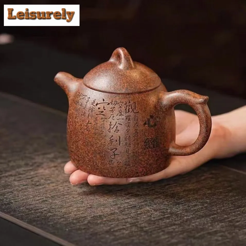 280ml Yixing Purple Clay Teapots Handmade Heart Sutra Qin Quan Pot Raw Ore The Keel Gold Sand Tea Soaking Kettle Zisha Tea Set