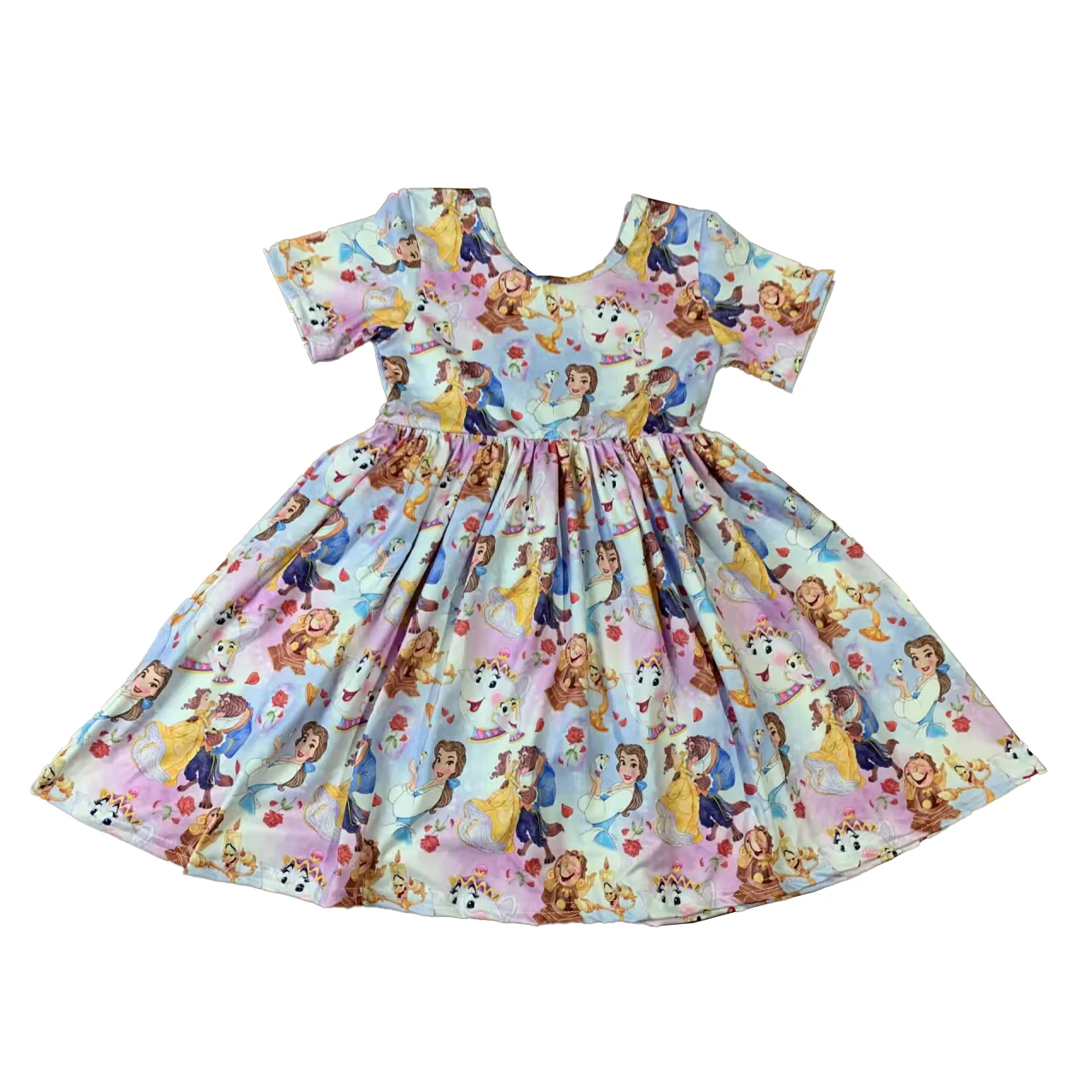 

Boutique Kid Clothing Pretty Girl Skirts Short Sleeve Tunic Cartoon Printing Girls Dresses