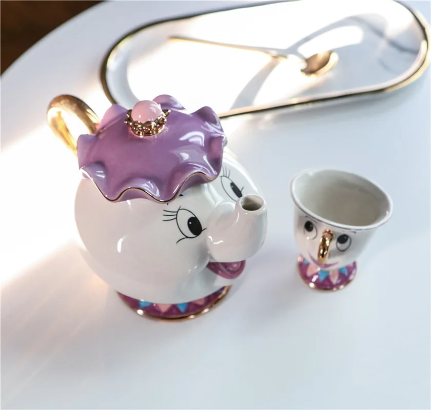 Disney Teapot Cute Cartoon Beauty And The Beast Coffee Pots Mug Mrs Potts Chip Cup Tea Cup Pots One Tea Sets Droshipping Gift