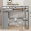 Full Size Loft Bed with Built-in Wardrobe, Desk, Storage Shelves and Drawers, Solid Wood Loft Bed Frame, Wardrobe 3