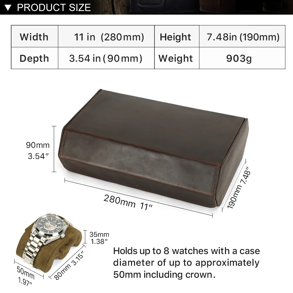 CONTACT'S FAMILY Luxury 8 Slots Watch Roll Case Genuine Nubuck Leather Watches Storage Travel Display Organizer Gift Box for Men