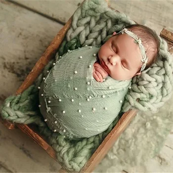 Coperta per Fotografia Neonati, Abbigliamento Avvolgente con Perle, Accessori per Fotografia, Vestiti per il Centenario del Neonato, Fascia per Capelli Lavorata a Maglia, Cappello, Panno Avvolgente