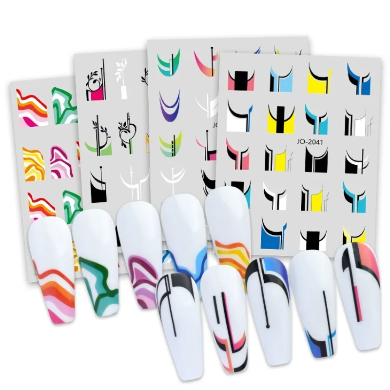 

3D Nail Stickers French summer painting Decals Back Glue Nail Decal Stickers For Nail Tips Beauty