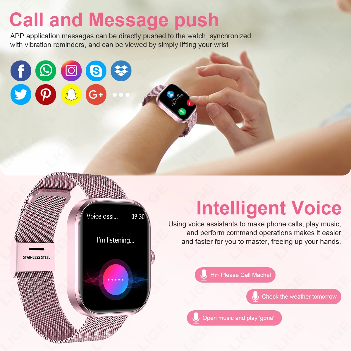 LIGE Multifunctional Smartwatch For All Smartphone Connections Men Bluetooth Call Life Waterproof Watch Sport Smart Watch Women