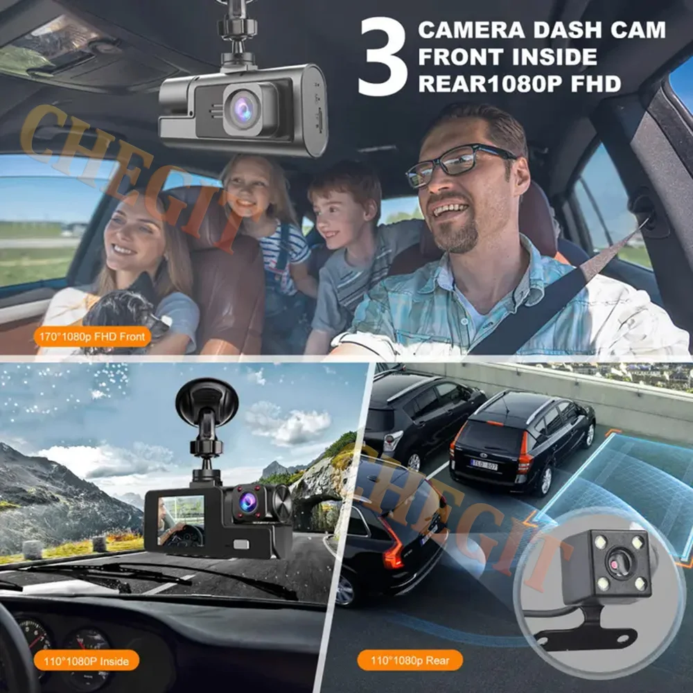 1080P Dash Cam for cars,2/3camera Front And Inside,car camera with IR Night Vision,Loop Recording,wide angle Car DVR Camera