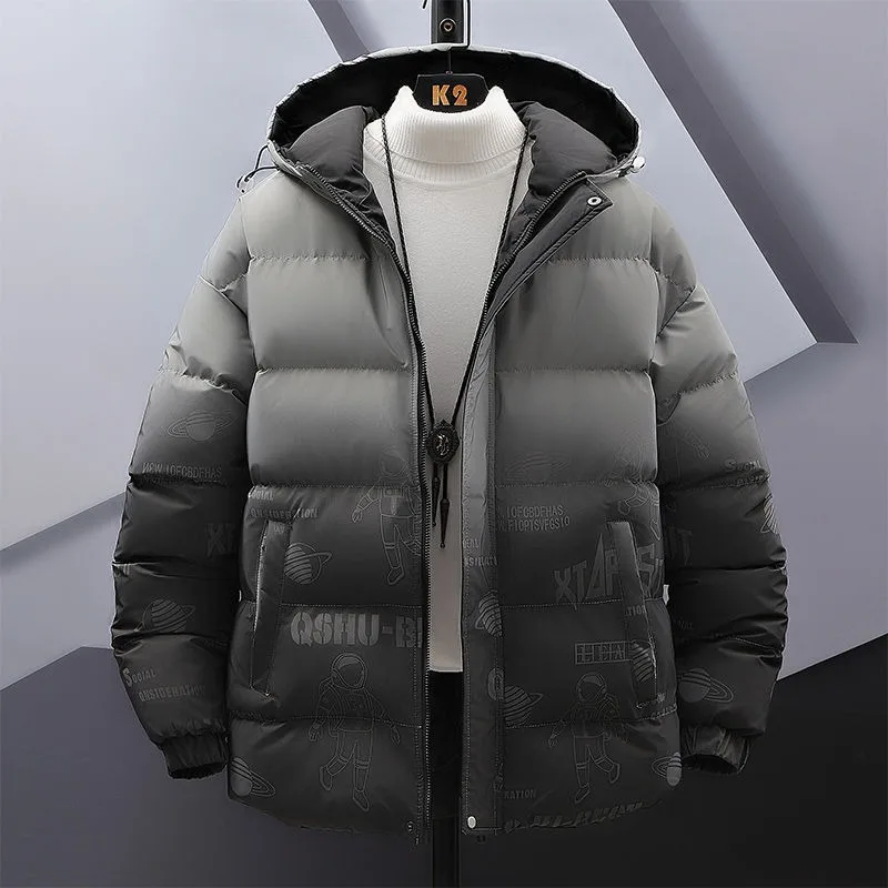 2023 New Men Down Cotton Coat Winter Jacket Short Large Size Loose Parkas Thicken Warm Printing Outwear Hooded Overcoat