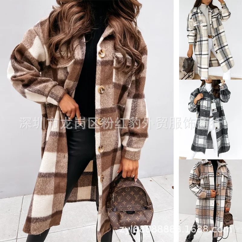 

New Fashion Plaid Single-breasted Woolen Coat in Winter 2023