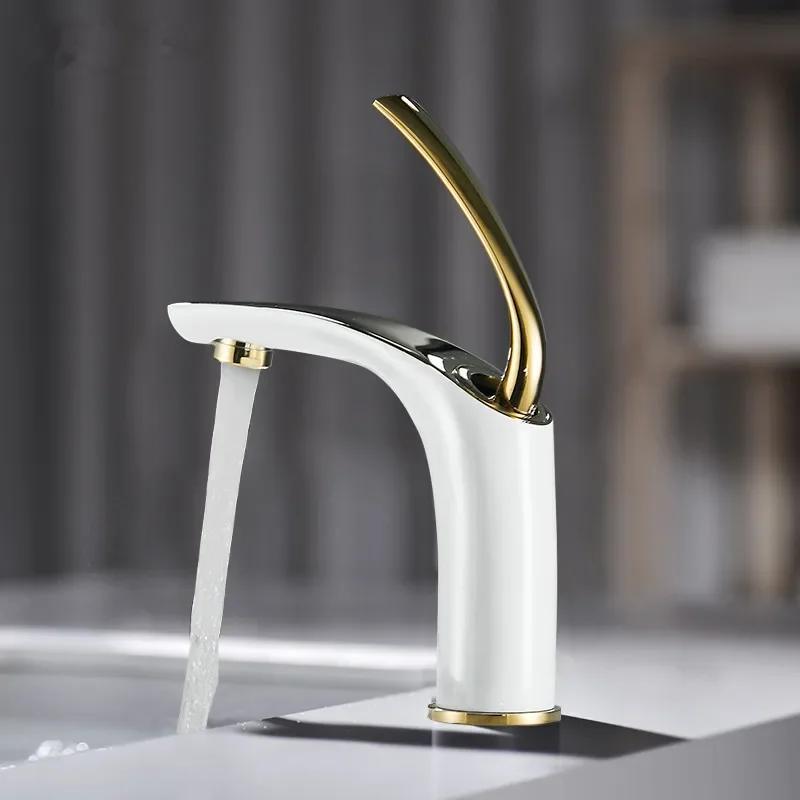 Basin Faucet Gold and white Bathroom Mixer Tap Lavotory Brass Wash basin Hot and Cold Sink New