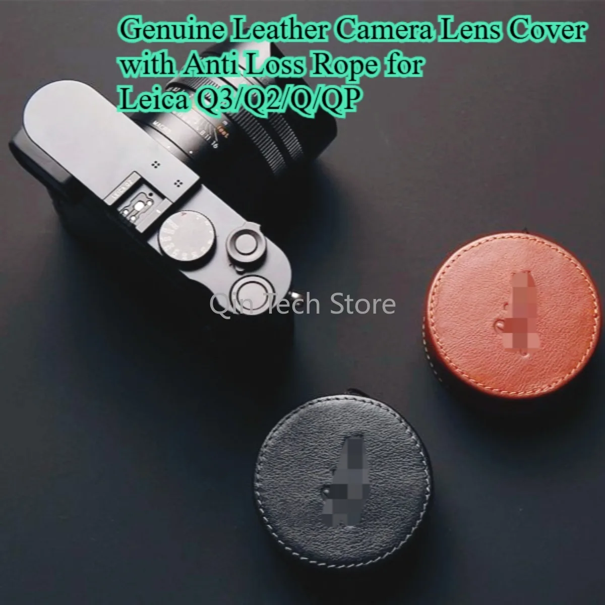 Genuine Leather Camera Lens Cover Q3 Protection Cap with Anti Loss Rope ...