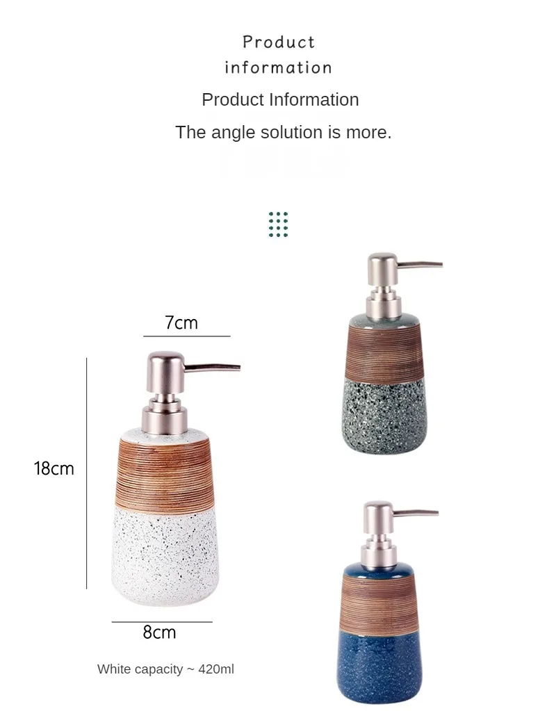 Description Picture 6 of itemSoap Dispenser 420ml Retro Creative Ceramic Pressure Soap, Hand Sanitizer, Lotion Bottle, Bottle, For Travel, Bathroom, Home