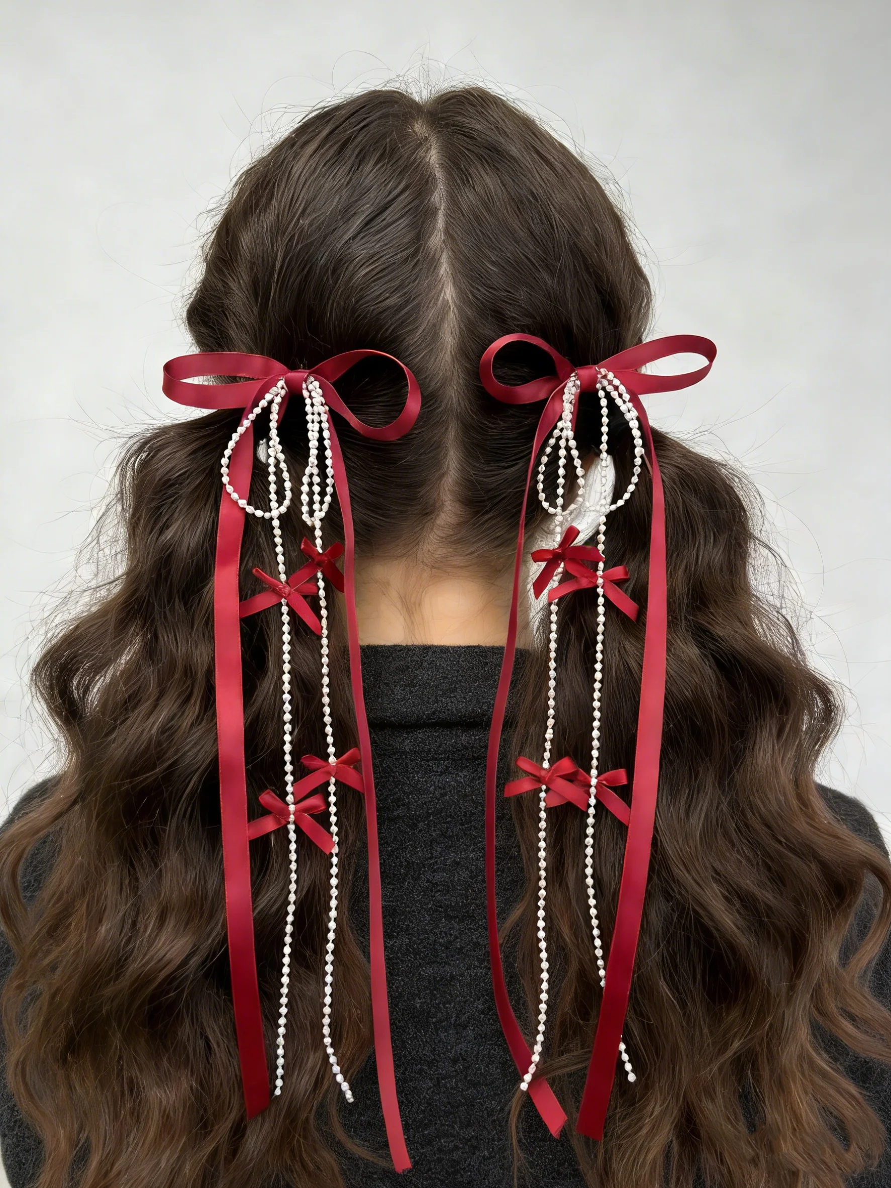 AWAYTR 2 Stück Koreanische Rote Schleifen-Haarspangen für Frauen, Schleifenknoten-Haarnadeln, Haarschmuck, Geschenk, Pferdeschwanz-Seitendekoration – Detail 5