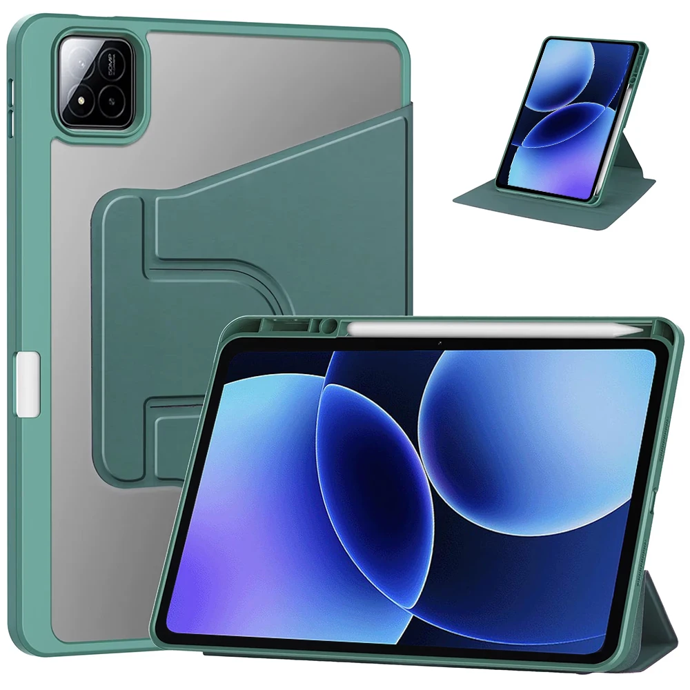 Transparent Acrylic Rotating Tablet Case with Pen Slot - Shockproof & Anti-Scratch Cover
