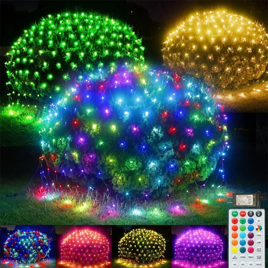3 X2M 224Led Collegabile Rgb Christmas Net Light Outdoor Mesh Light Garland Tenda Per Finestra Impermeabile Fairy String Light