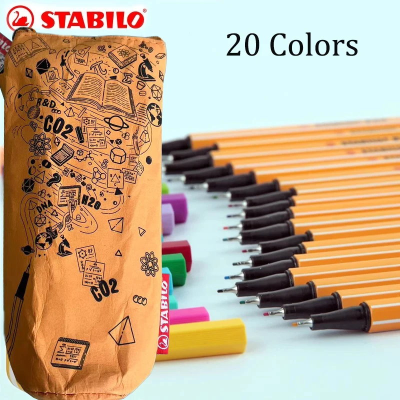 

Гелевая Ручка STABILO Point 88, 20 шт., ручка из волокна, художественный маркер, 0,4 мм, Цветовая ручка с крючком для письма, Студенческая живопись, граффити