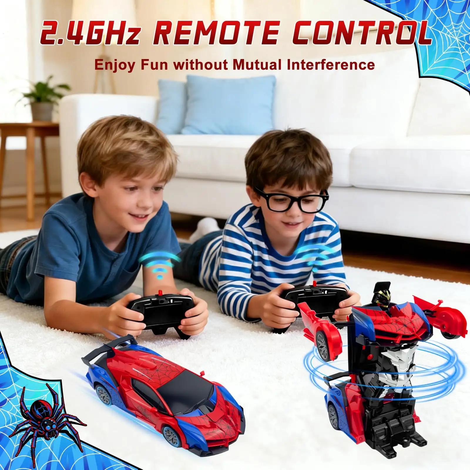 Robot araignée télécommandé 2-en-1 transformable - Rouge ou Rose