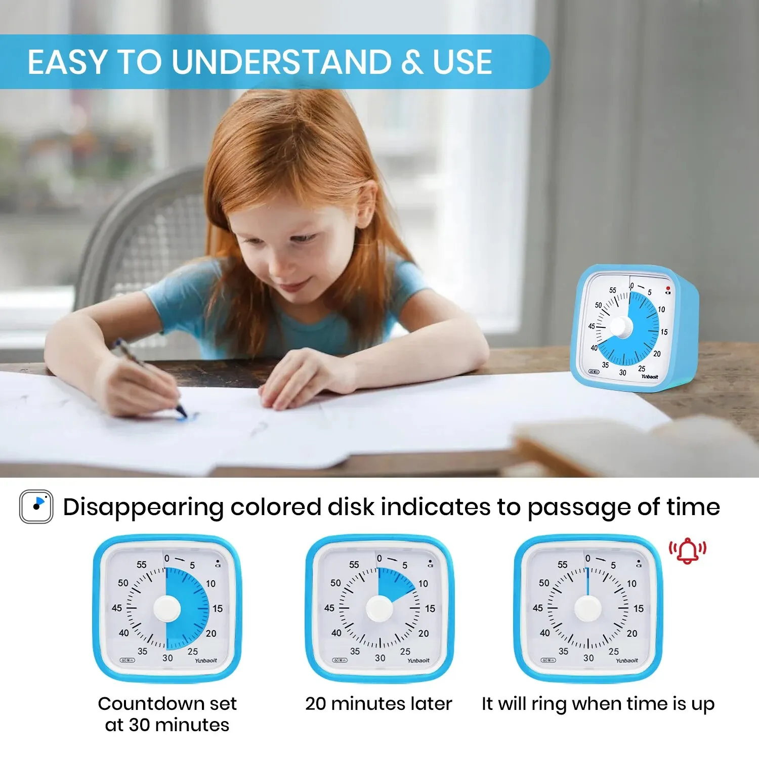 Visual Timer Yunbaoit Upgraded Visual Timer with Protective Case 60 Minute Silent Countdown Timer for Kids and Adults
