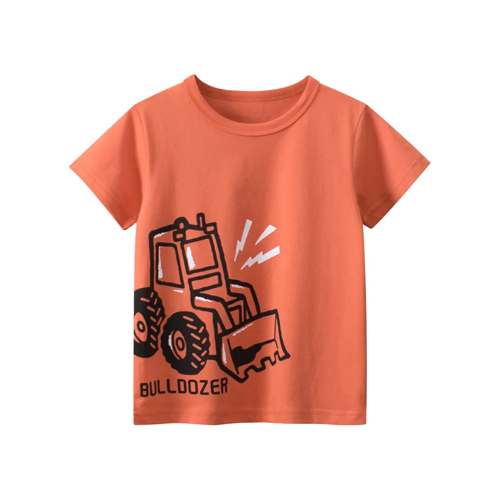 Summer New Children's Short Sleeved T-shirt For Both Boys And Girls Cartoon Car Excavator Printed Fashionable Casual Top 4