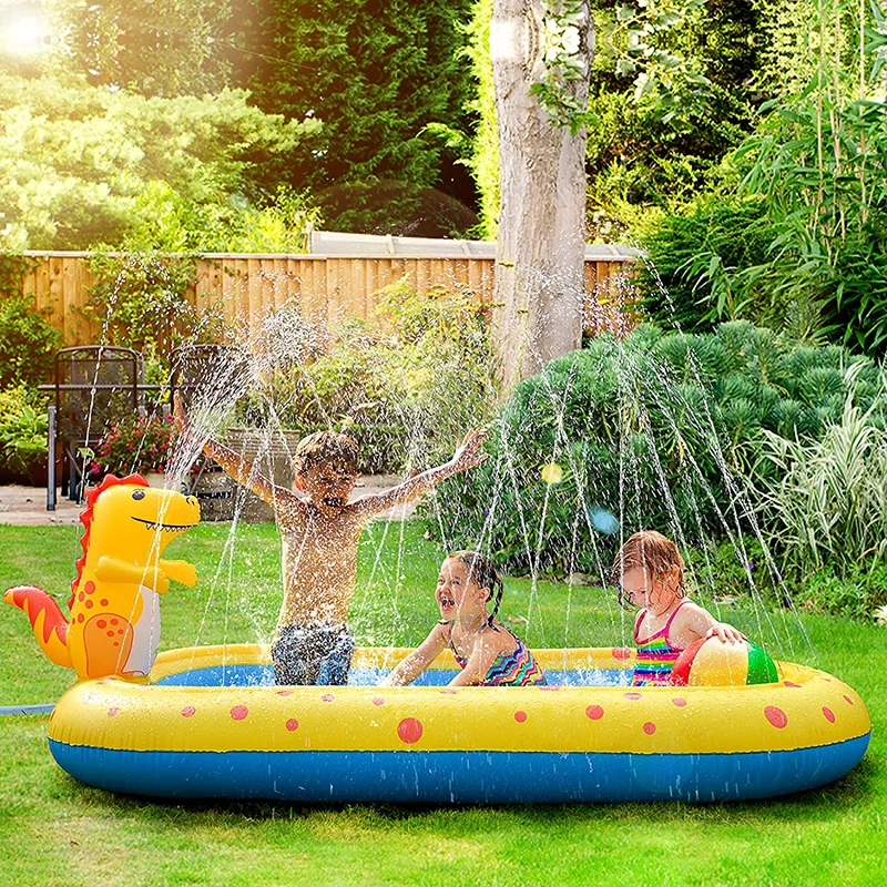 Children's Removable Swimming Pool Mat With Dragon Sprinkler Summer Above Ground Garden Inflatable Rectangle Pool Accessory
