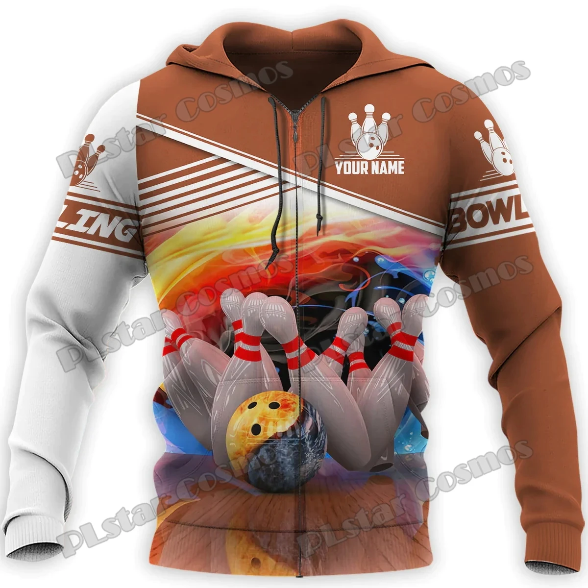 Personal isierter Name Bowling-Spieler 3d voll bedruckte Herren Reiß verschluss Hoodie Herbst Unisex Reiß verschluss Jacke für Bowling Liebhaber Geschenk dk571 – Detail 9