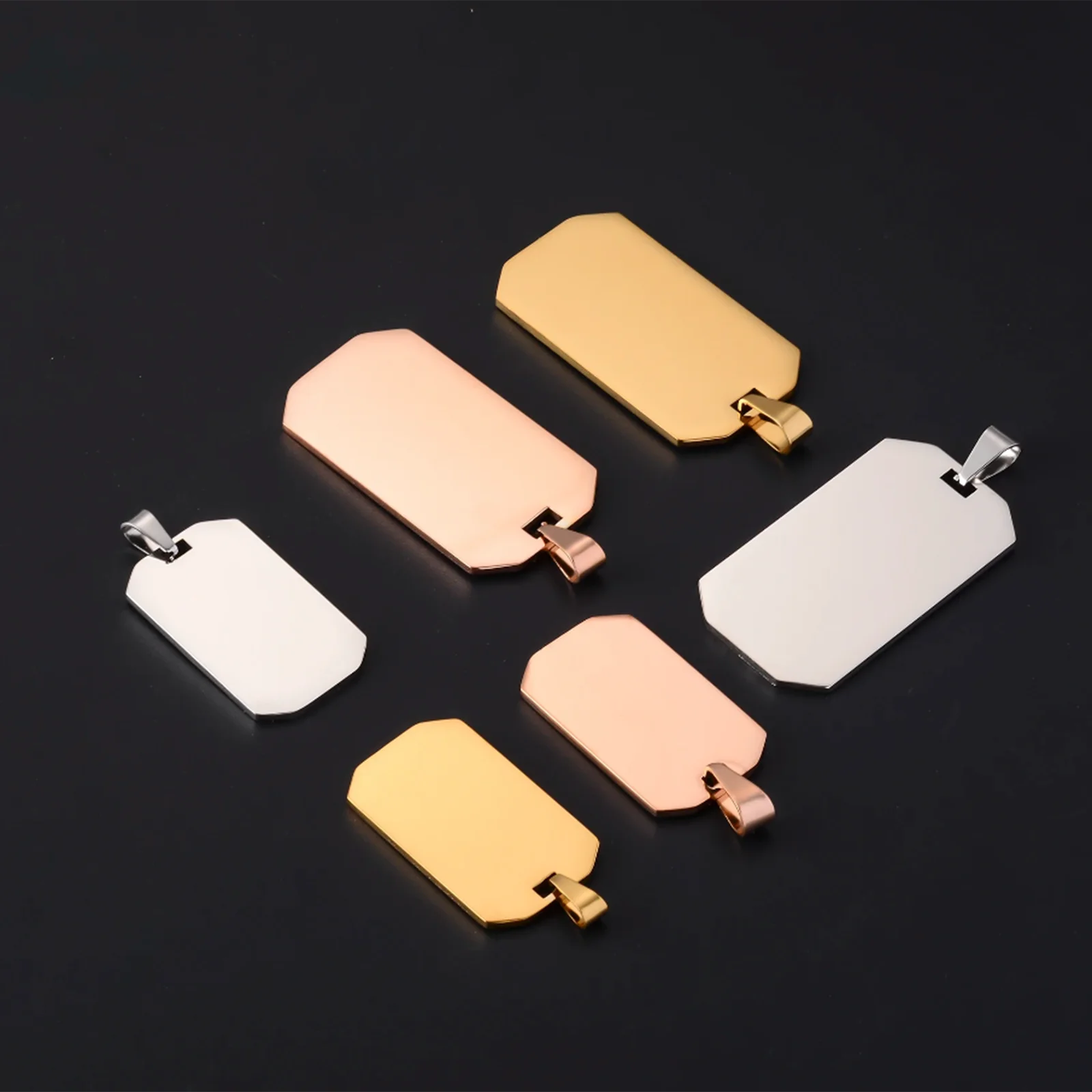 5 Stück/Set, unisex, aus Edelstahl, 2 Größen, rechteckige, unbeschriftete Namensschilder für Hunde, Anhänger für Halsketten, Schmuckzubehör, 4 Farben. – Detail 6