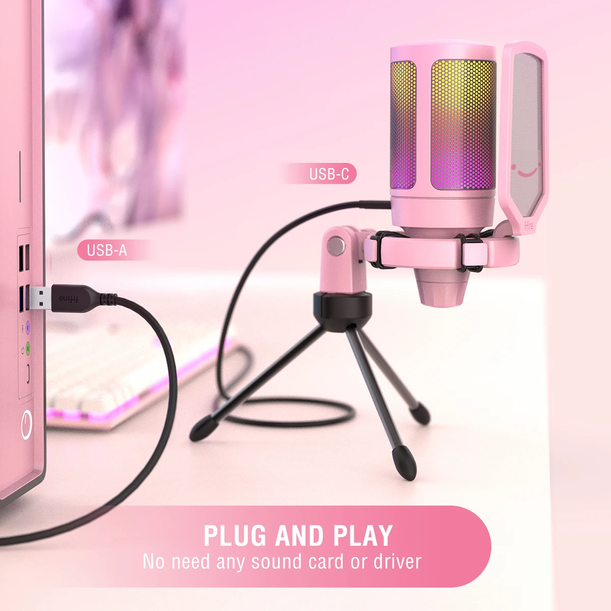 fifine usb gaming pc microfone para streaming de ampligame rgb computador condensador desktop mic para