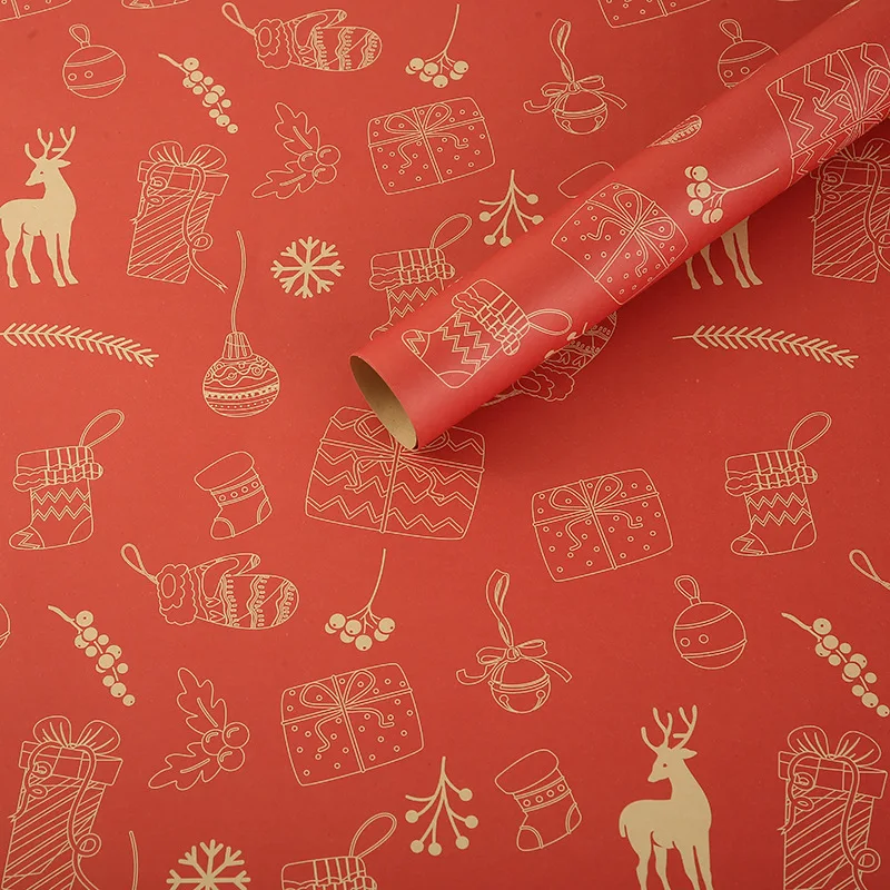 Christmas Gifts Wrapping Paper Retro Cartoon Snowman Elk Snowflake Craft Papers Fashion Yule Family Gathering Decoration Package